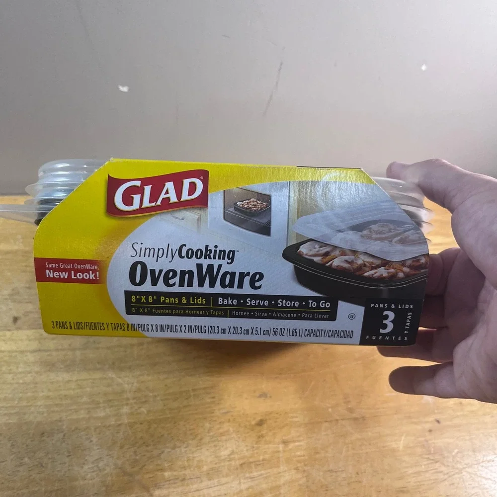 Glad SimplyCooking OvenWare 8x8 Pans and Lids 3 Count Set Black Square 56oz New